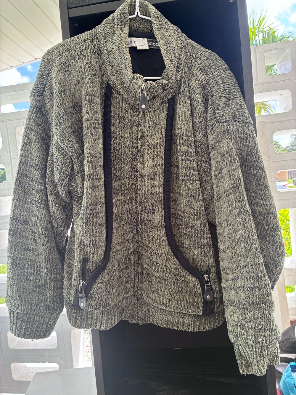 jamie sadock Gray Marled Zip-Front Knit Sweater with Contrast Trim